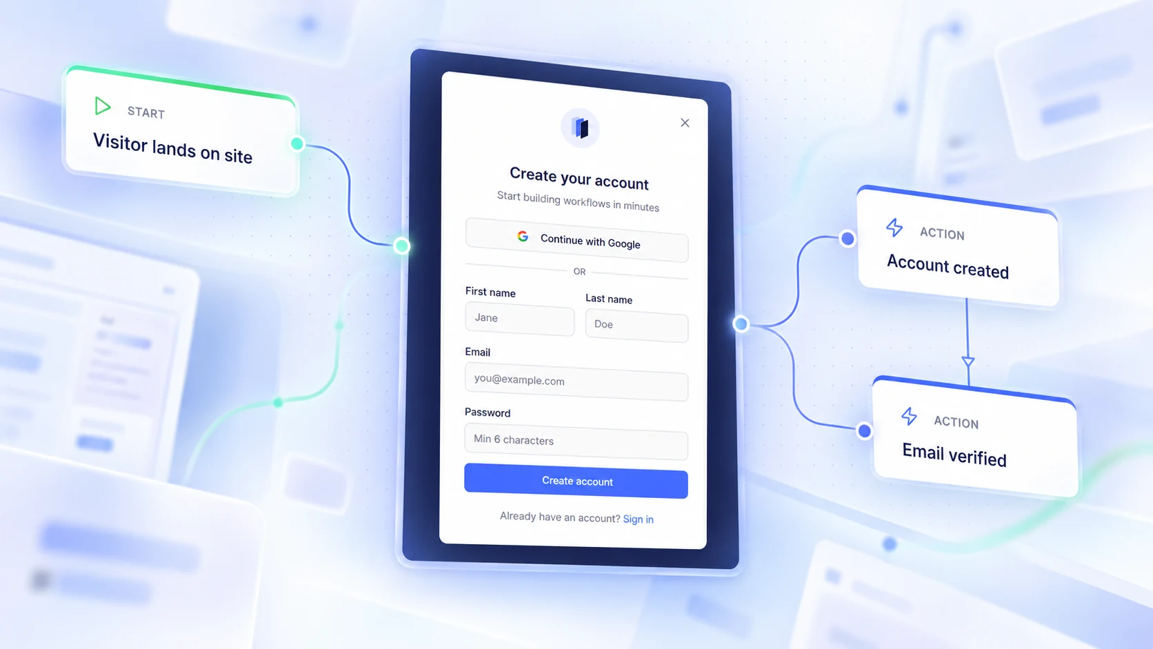 Customer journey map with an embedded signup screen in Aligne